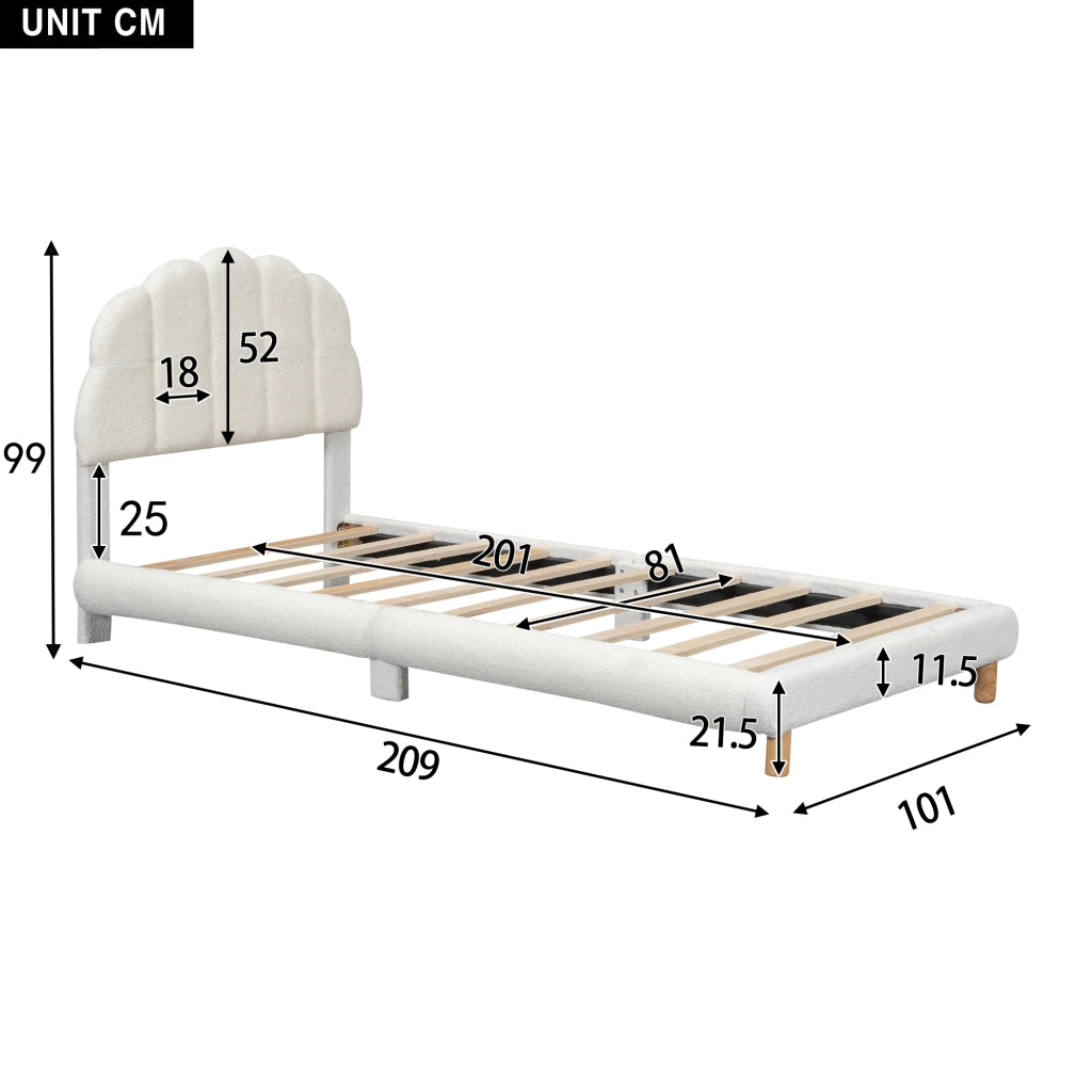 OKWISH Letto Bambino 90×200 cm, Letto Singolo con Testiera a Fiore in Peluche e Imbottitura Morbida, senza Materasso, Bianco