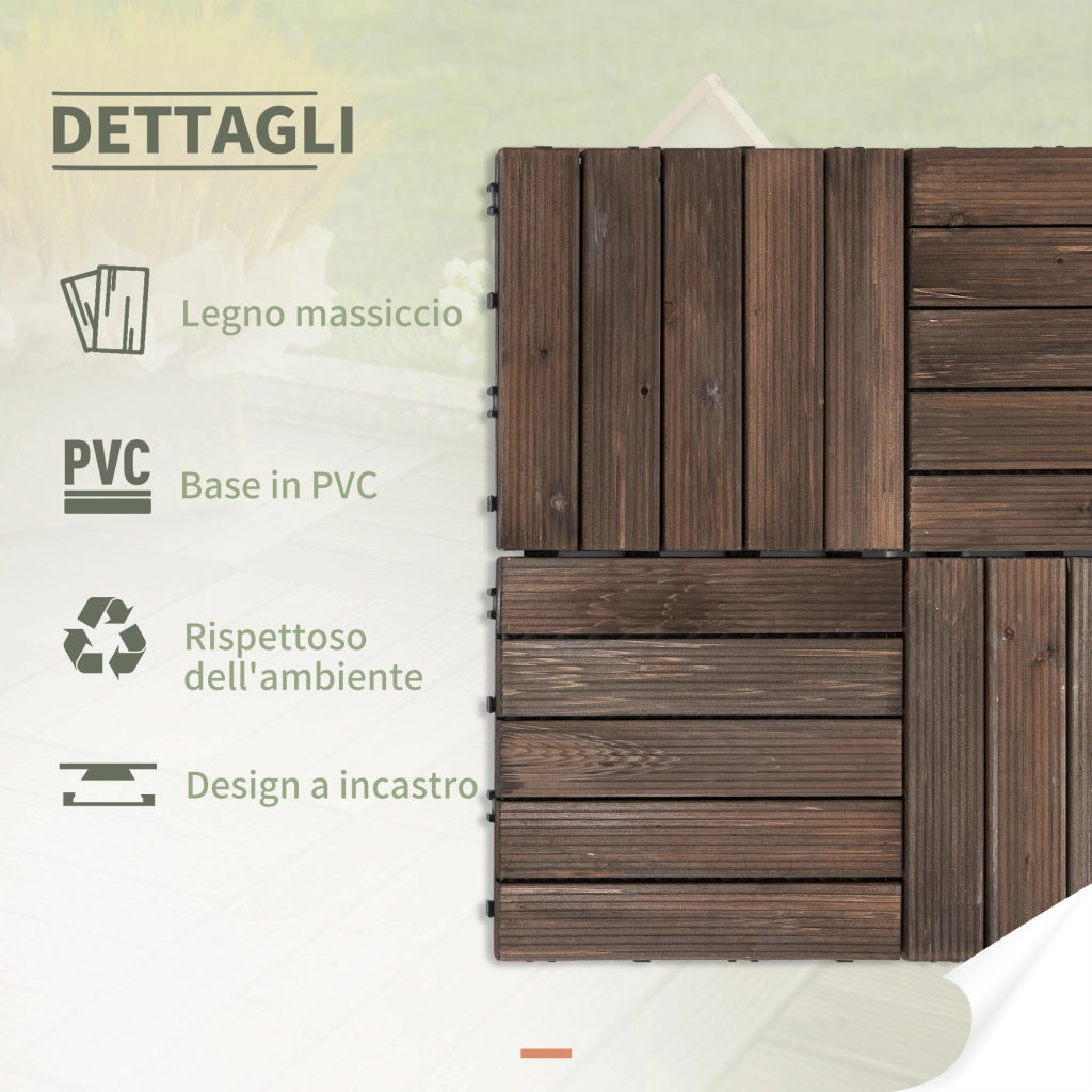Piastrelle per Esterni Pavimento in Legno, Set 27 Pezzi Montaggio a Incastro, 30x30x2.5 cm