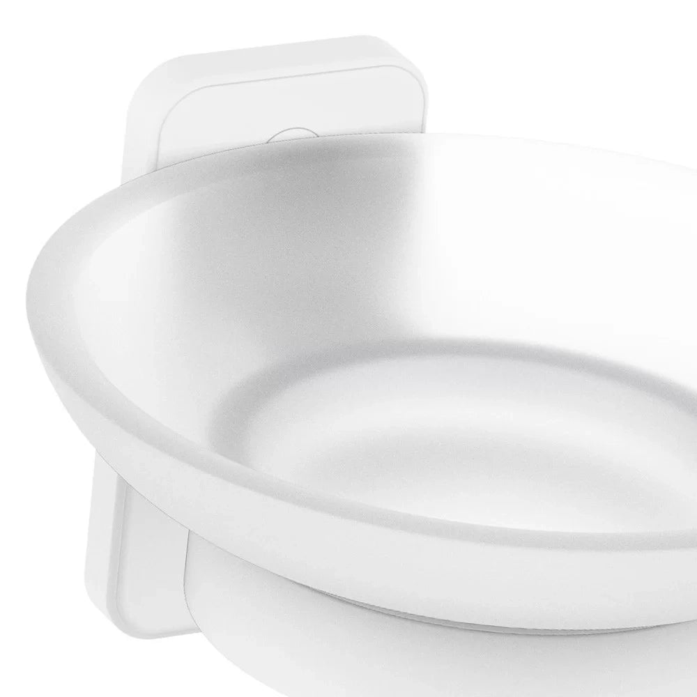 Porta sapone a muro in acciaio bianco e vetro satinato - Serie Blend