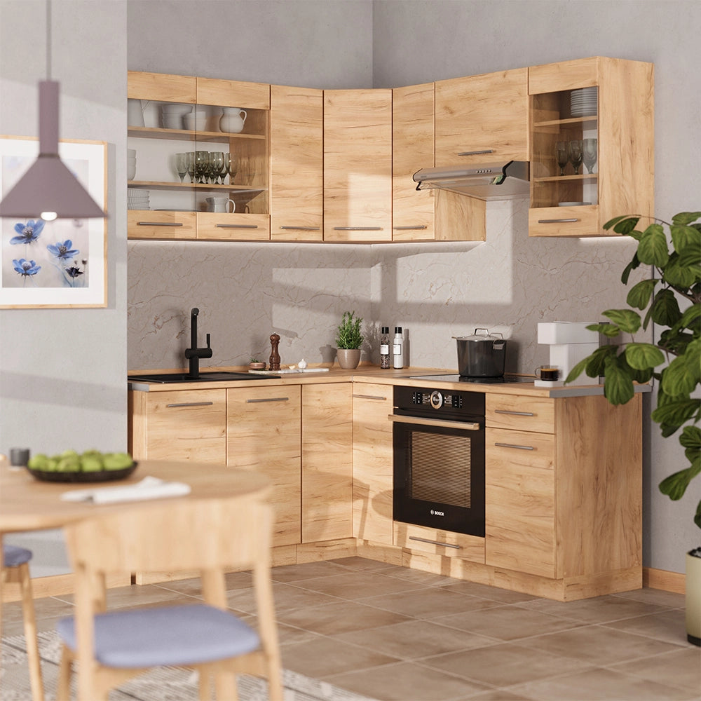 Cucina angolare completa Fame-Line Rovere dorato/Rovere dorato 190 x 60 cm, PL Antracite Vicco