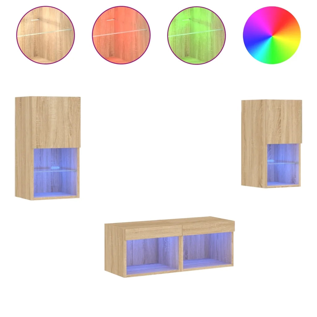 Mobili TV a Muro 4pz con Luci LED Rovere Sonoma 3216571