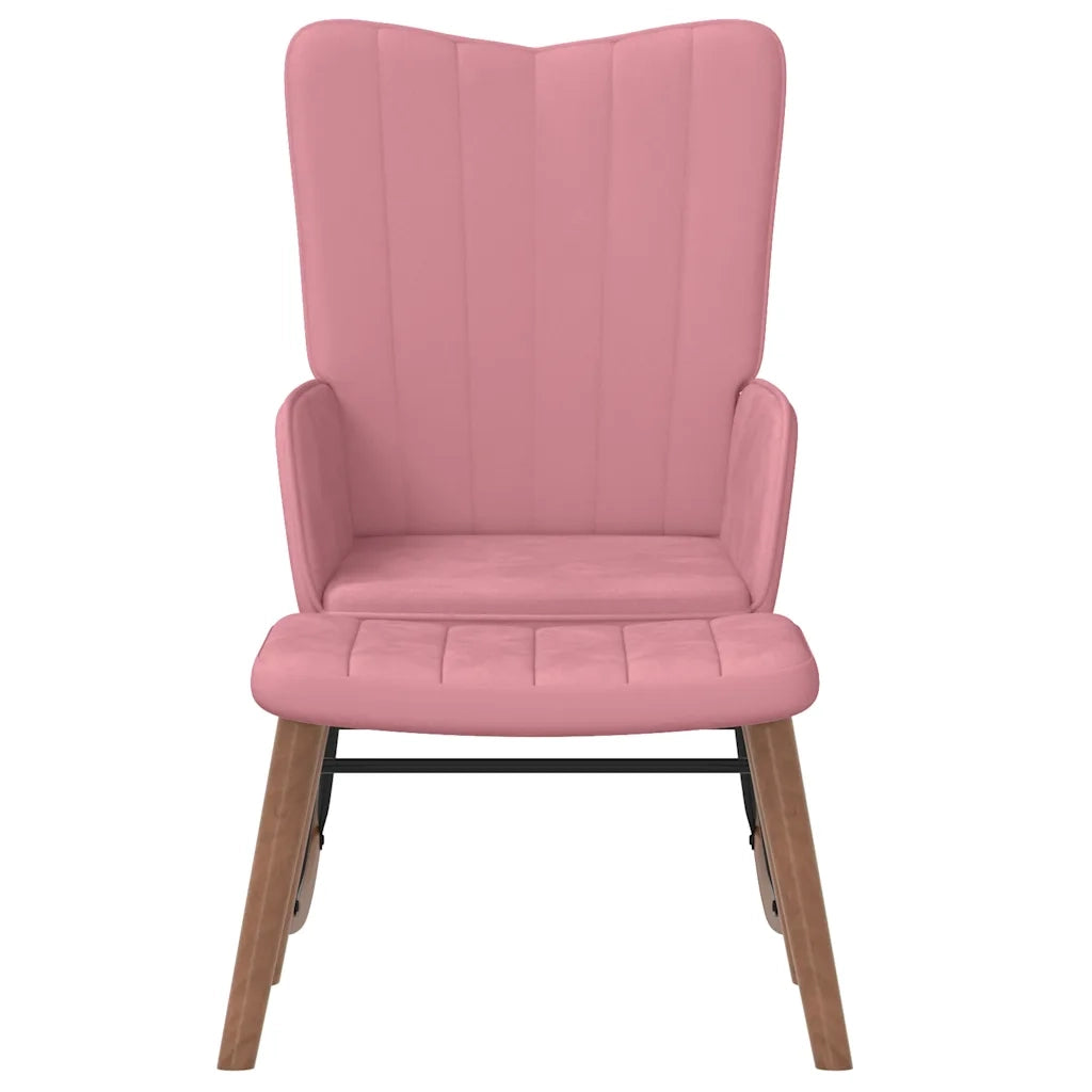 Poltrona a Dondolo con Poggiapiedi Rosa in Velluto 327758
