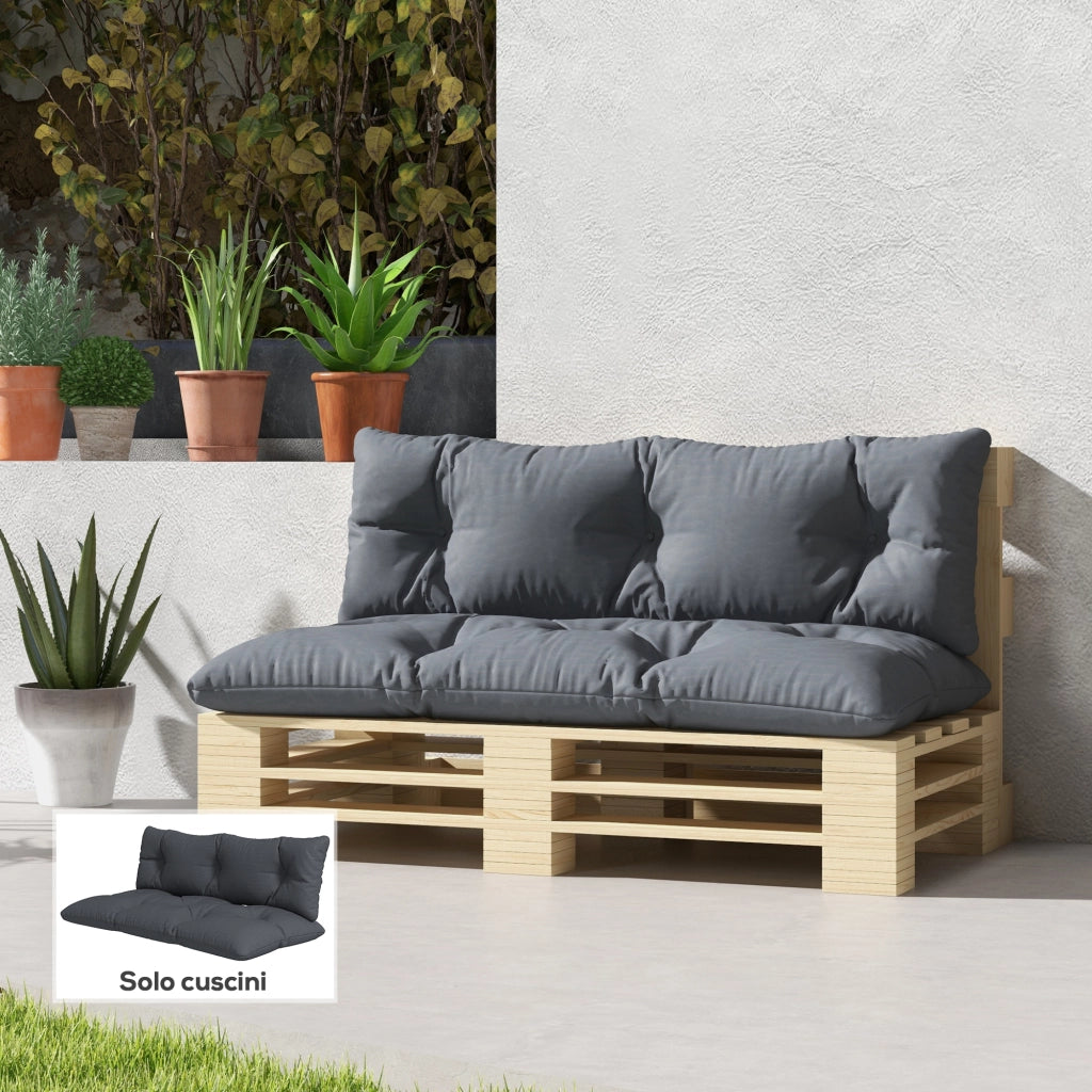 Set 2 Pezzi Cuscini da Giardino per Divani e Pallet in Poliestere con Imbottitura Spessa, Grigio Carbone