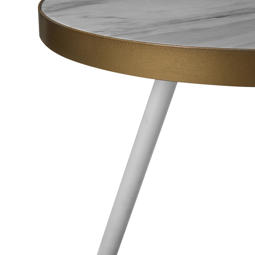 Tavolino da Salotto con Treppiede Base dorato Effetto Marmo Bianco