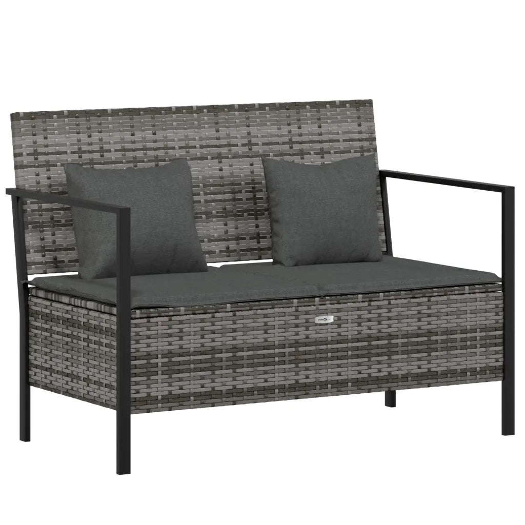 Panca da Giardino a 2 Posti con Cuscini in Polyrattan Grigio 364111