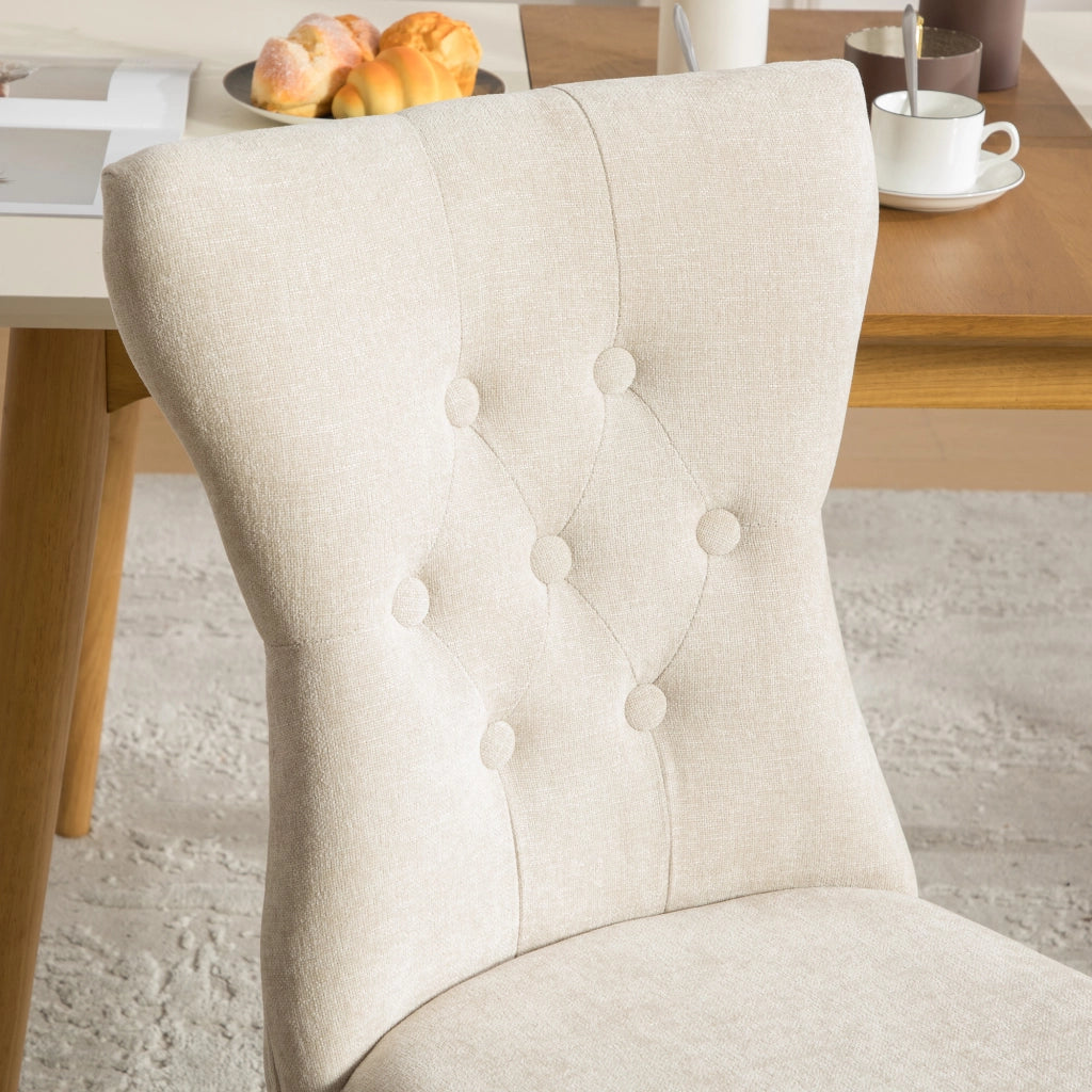 Set di 2 sedie da pranzo, gambe in legno massello, sedute imbottite, tessuto chenille, beige