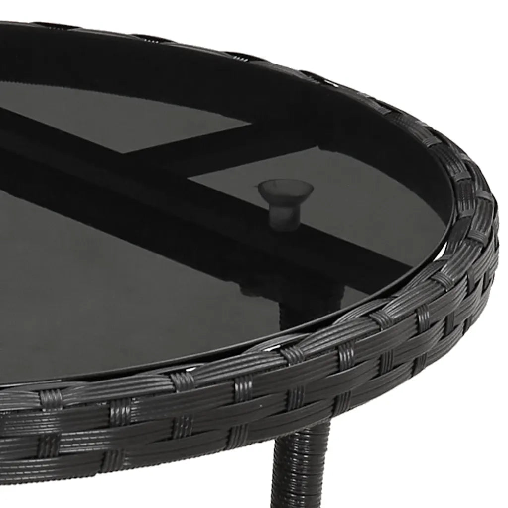 Tavolo da Giardino Ø60x75 cm Vetro Temperato e Polyrattan Nero 310598