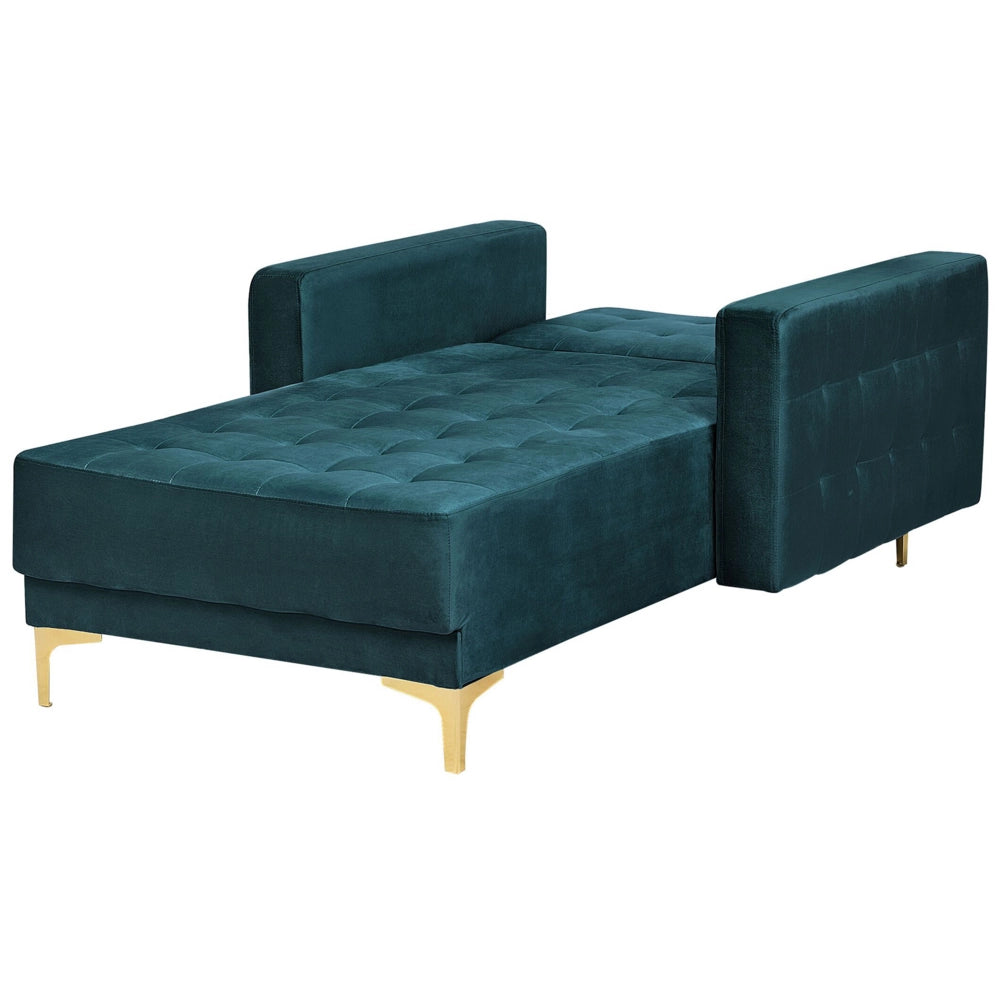 Chaise longue Foglia di tè Velluto Trapuntato Tessuto Moderno Soggiorno Divano Reclinabile Gambe Dorate Bracci Pista