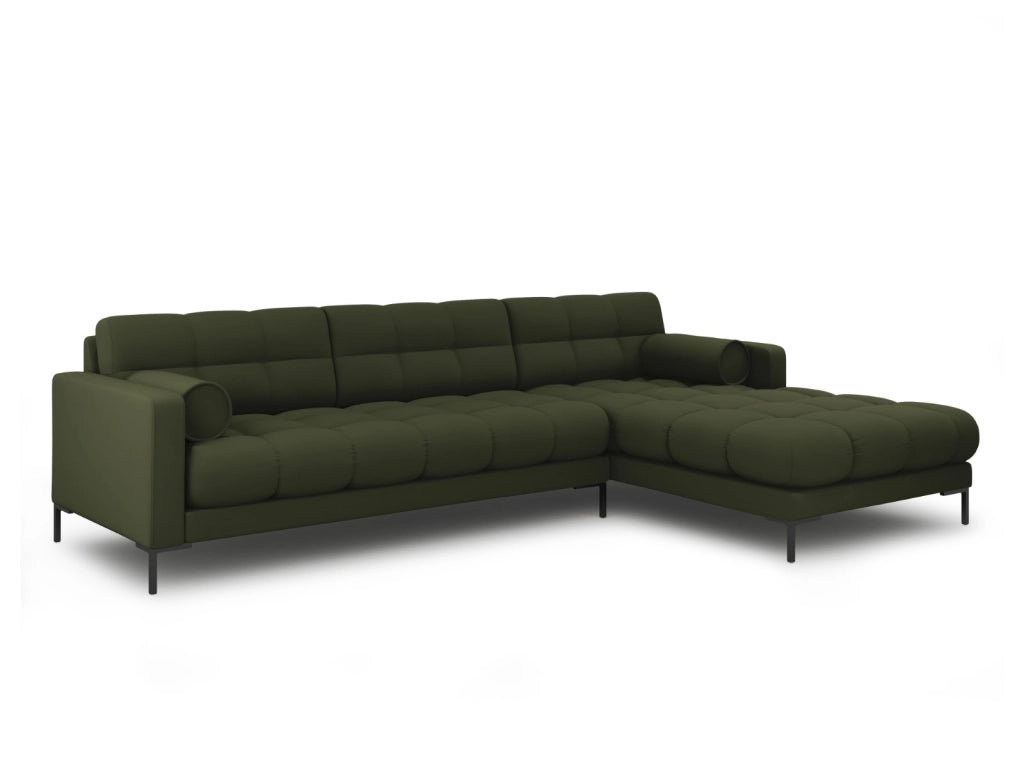 Cosmopolitan Design - Divano angolare destro "Bali" 5 posti in tessuto strutturato verde 