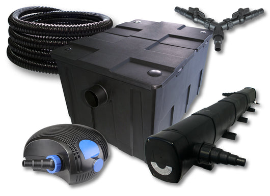 Set filtro per laghetto da 60.000 l Chiarificatore 72W Pompa ECO 100W Tubo 25m