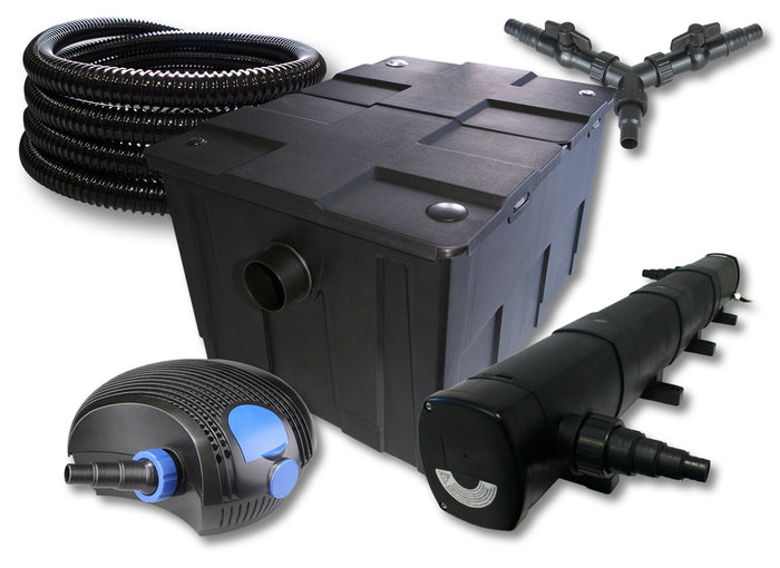 Set filtro per laghetto da 60.000 l Chiarificatore 72W Pompa ECO 100W Tubo 25m