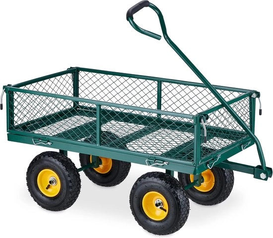 Carrello di trasporto per giardino con pneumatici e capacità di carico 200 kg - telaio in acciaio verde Carrello per giardino con pneumatici e capacità di carico 200 kg - telaio in acciaio verde