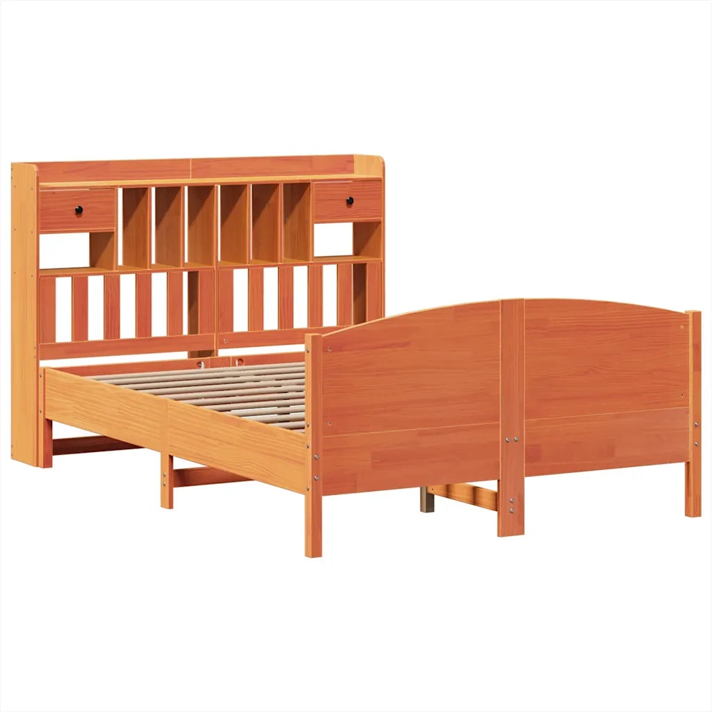 Letto Libreria senza Materasso Marrone Cera 140x190 cm in Pino 3323151
