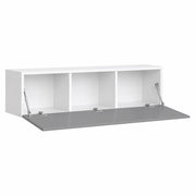 Mobile TV Sospeso Design Minimal Con 3 Vani Contenitore Anta A Ribalta Reversibile Frontale Lucido In Melaminico Per Soggiorno Salotto Zona Living 160 X 34 X 40 Cm Grigio E Bianco