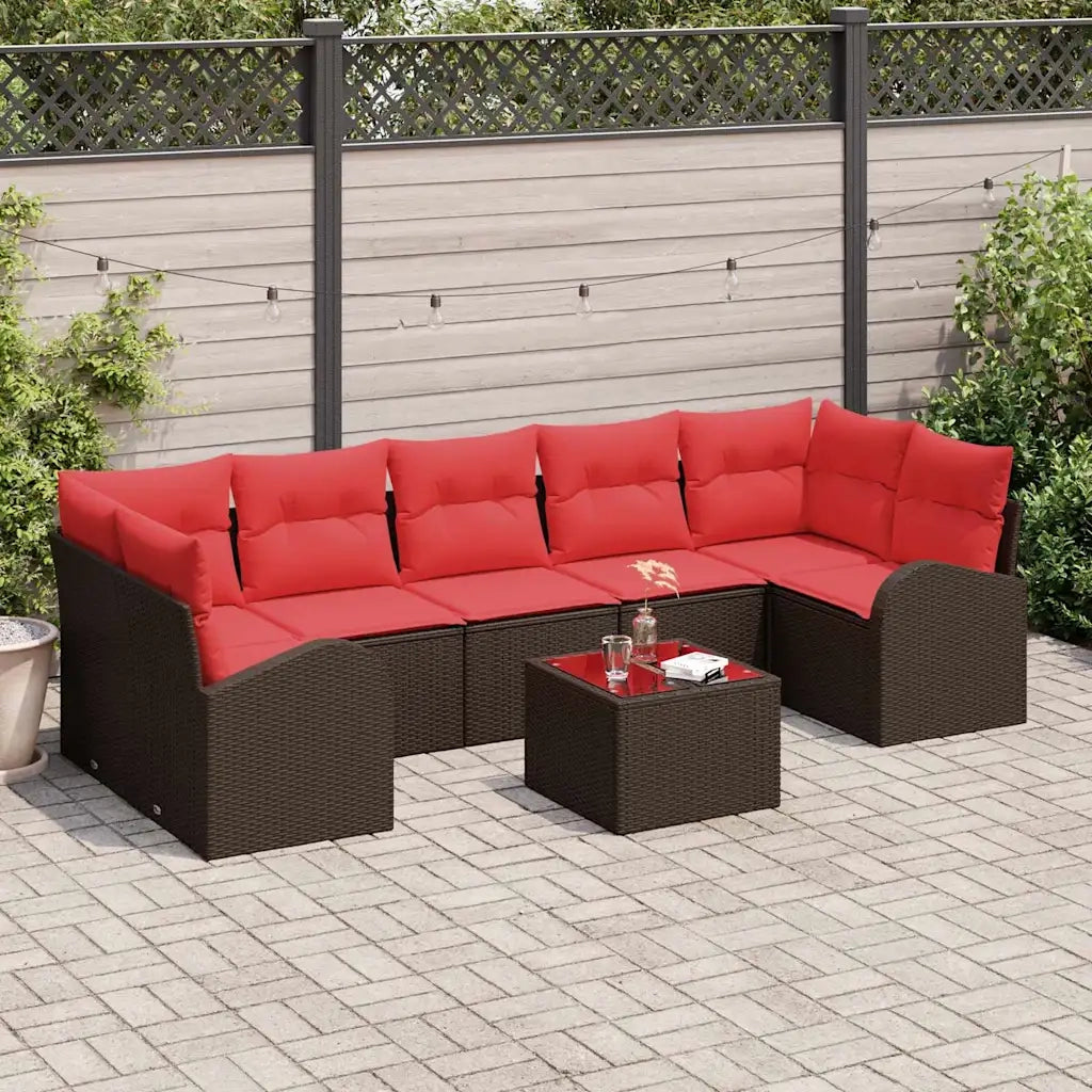 Set Divano da Giardino 8 pcs Beige e Rosso polyrattan