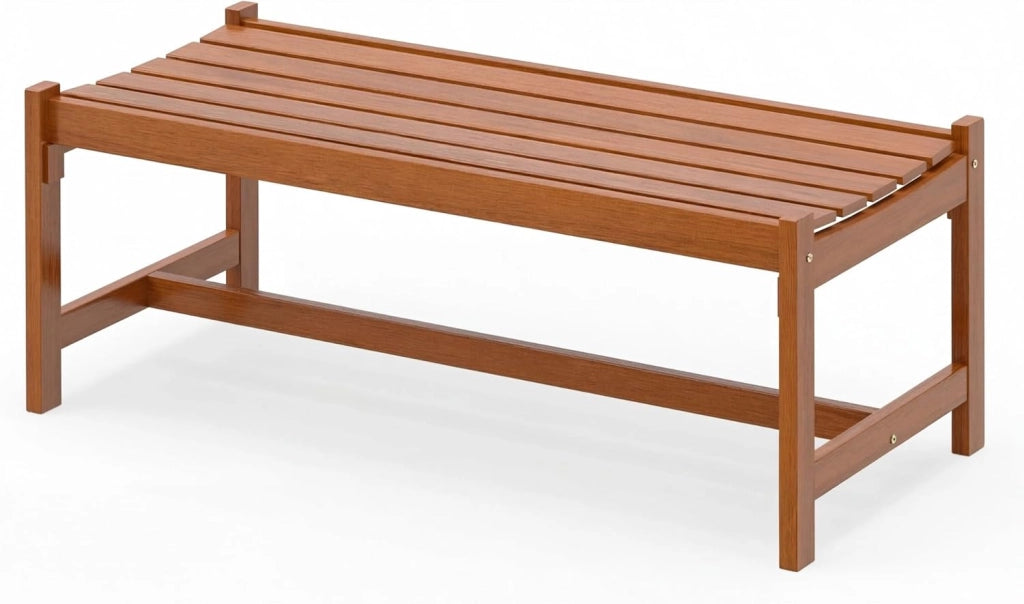 Set di 2 Panchine da Esterno in Legno Massello, Panca a 2 Posti con Sedile Curvo a Doghe, Porta Piante e Panca Ingresso, per Giardino, Terrazza e Cortile, Portata 240 kg, 112 x 51 x 40 cm