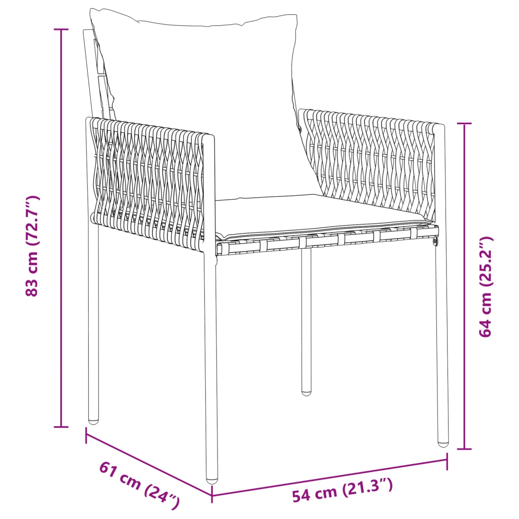 Set da Pranzo da Giardino di 5 Pezzi Marrone con Cuscini in Rattan Poliestere