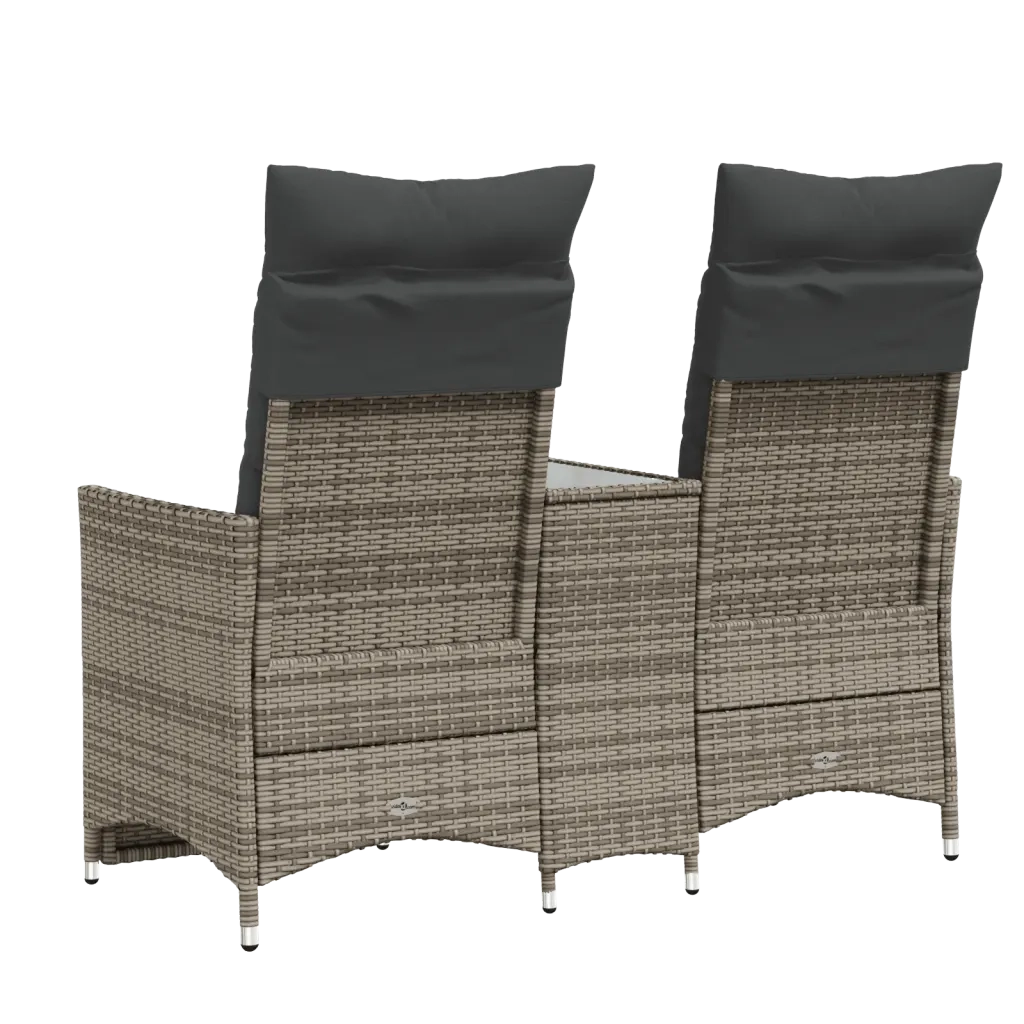 Divano Giardino Reclinabile 2 Posti Tavolino Grigio Polyrattan
