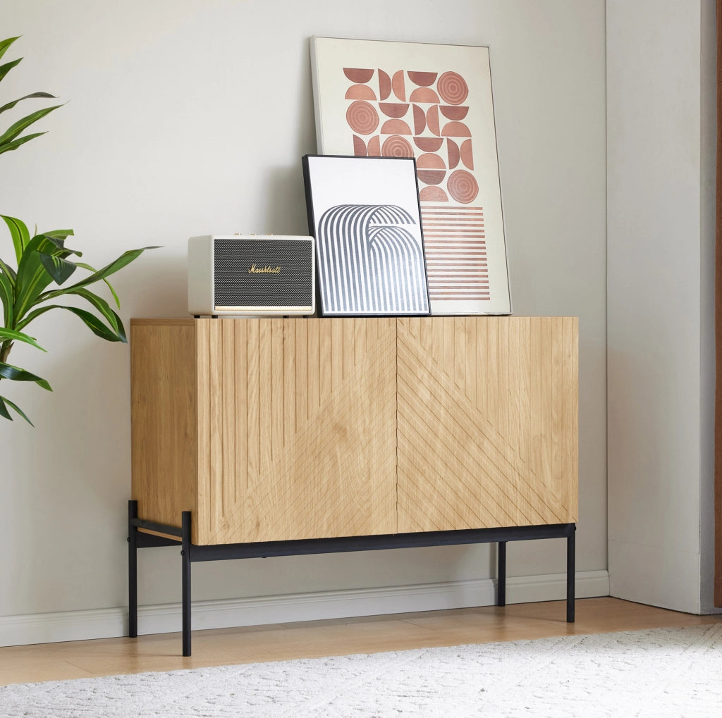 Mobile contenitore moderno naturale con struttura in metallo, 100x40x75 cm