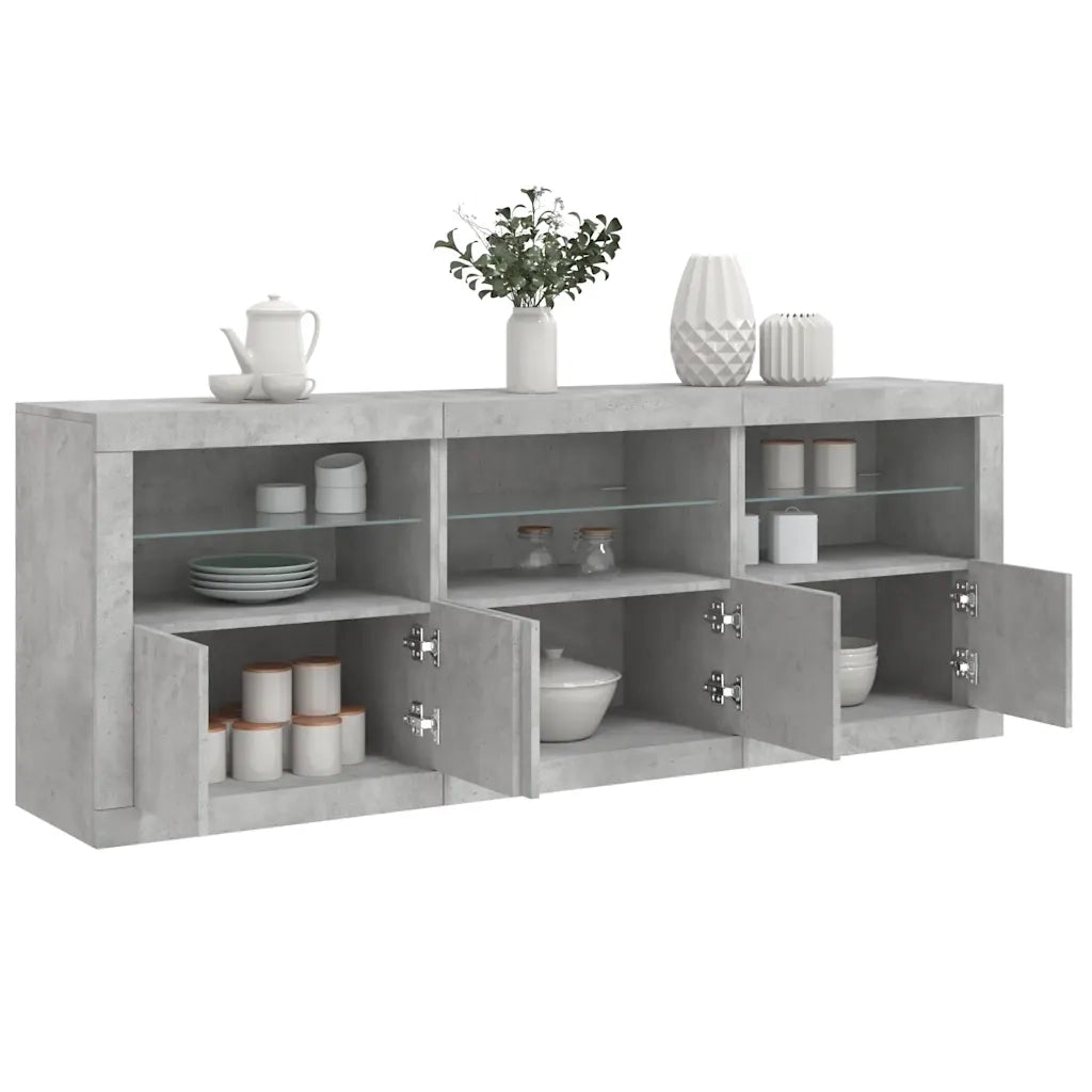 Credenza | Madia | Buffet da pranzo | Armadio da pranzo con Luci LED Grigio Cemento 181,5x37x67 cm