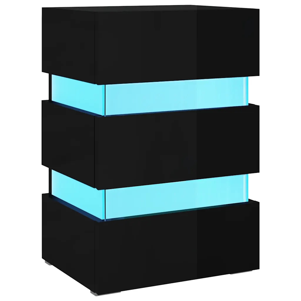 Comodino | Armadio da Notte | Mobiletto da notte con LED Nero Lucido 45x35x67 cm in Legno Multistrato