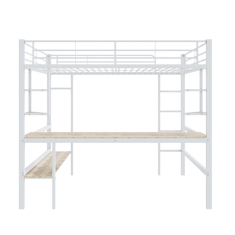 Letto singolo per bambini con scrivania - Xylo - 90x200cm - Bianco - Quattro ripiani e grande libreria