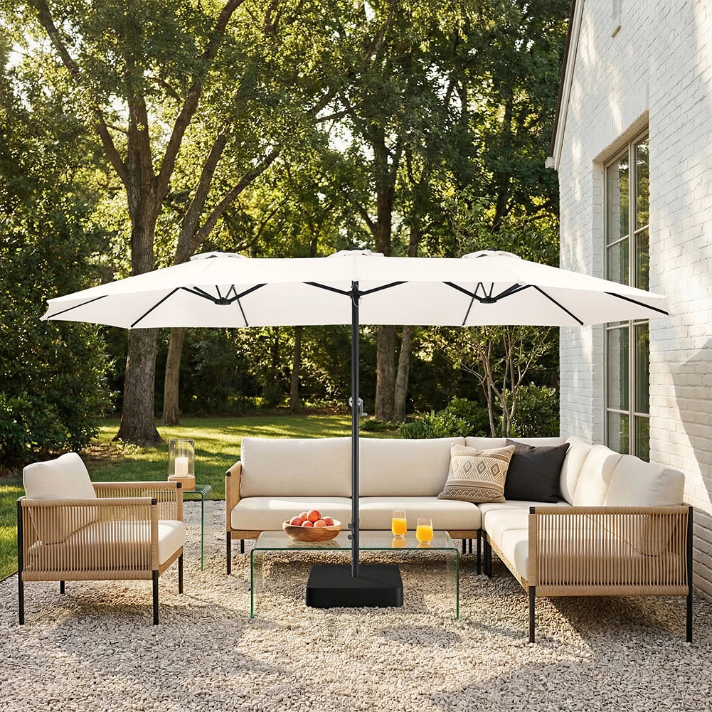 Ombrellone Doppio 4.6 Metri con Base da Giardino Rivestimento Anti UV 12 Ribs