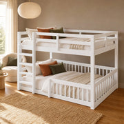 DESMIU Letto a castello 4 posti con sponde, 160 × 200 cm e 160 × 200 cm, senza materasso, in MDF e pino, bianco