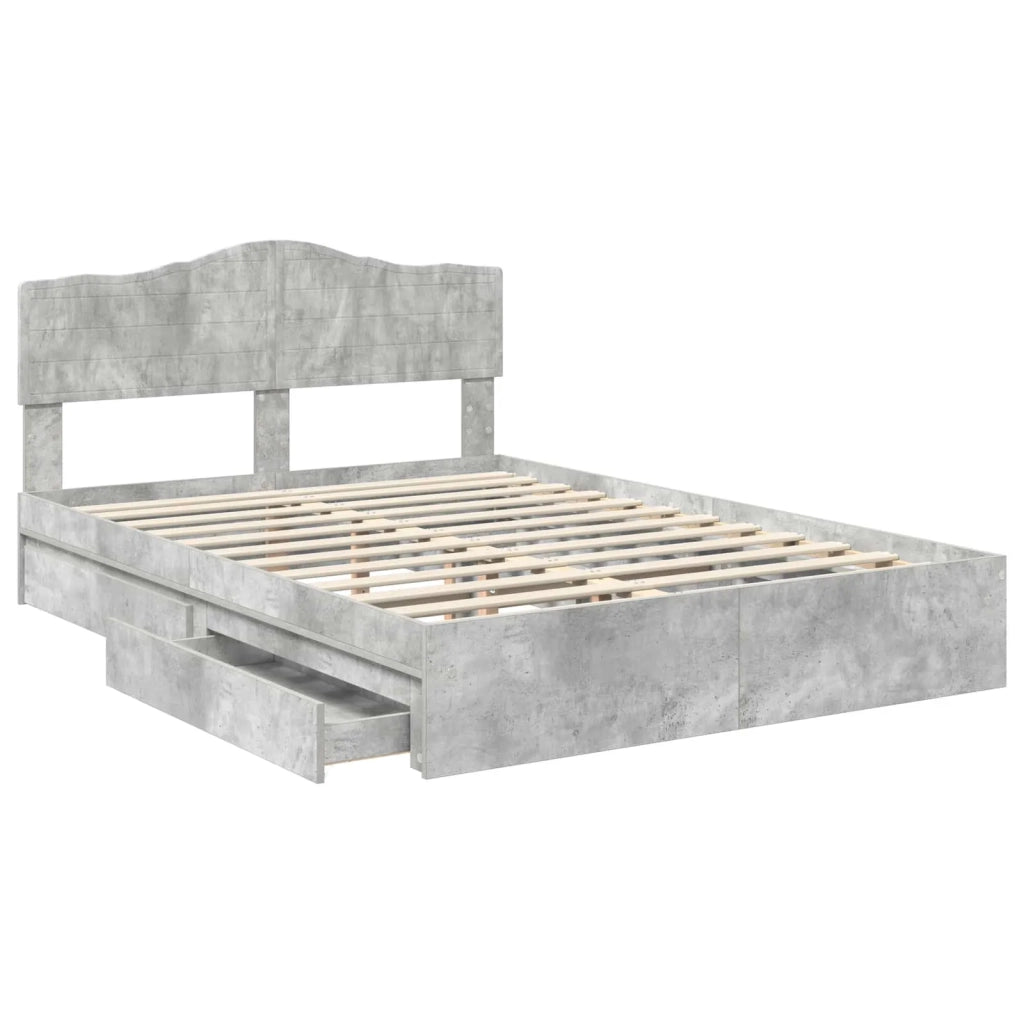 Letto con Contenitore con testiera Grigio cemento 150 x 200 cm