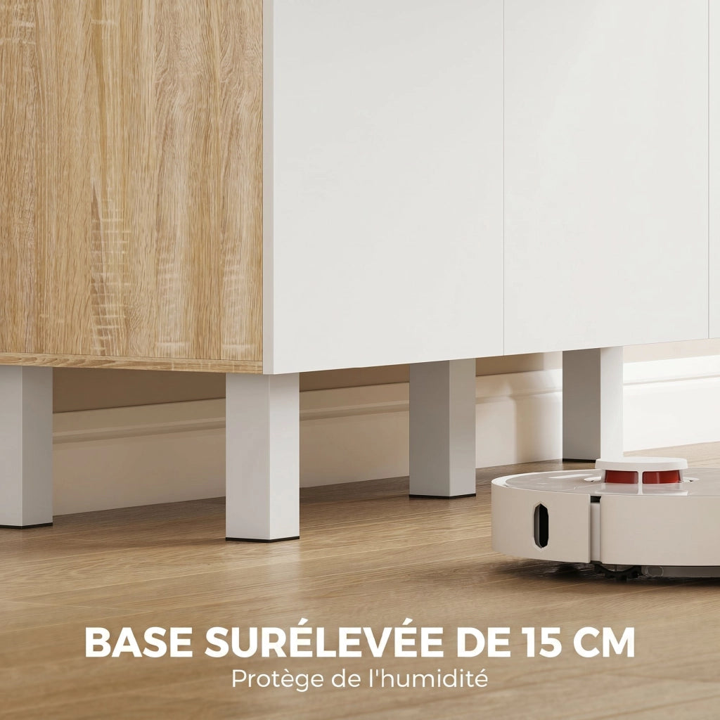 Buffet Cucina ¨C zephmum ¨C Bianco e Legno Naturale 120x40x175