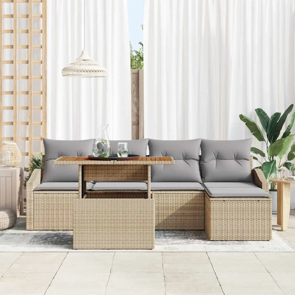 Set da Pranzo per Giardino con cuscino 6 pcs Beige e grigio