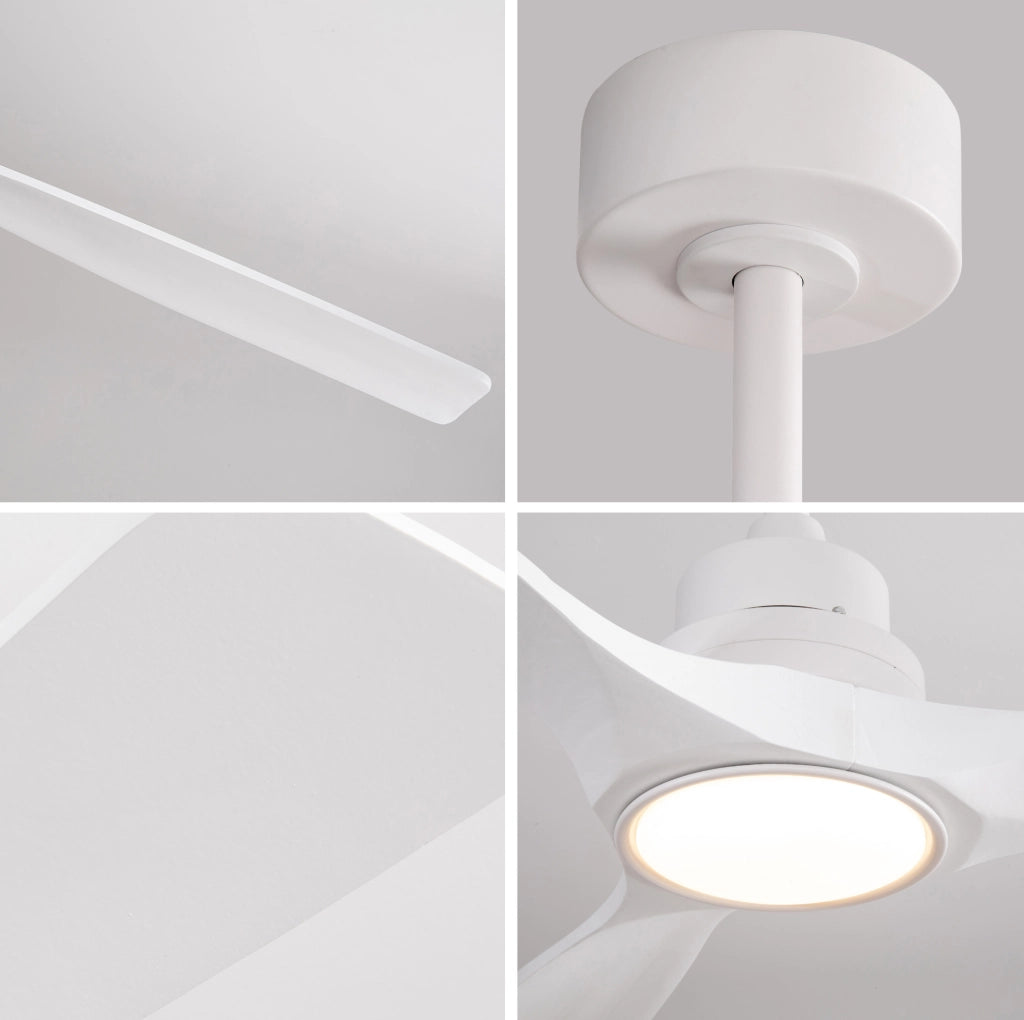 Ventilatore da soffitto 70 pollici con luce LED, telecomando, legno e metallo, bianco