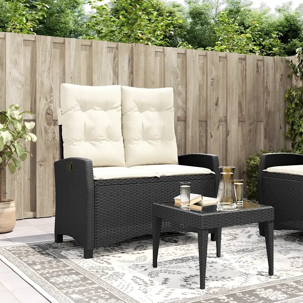Panca Reclinabile da Giardino con Cuscini Nera in Polyrattan 368225