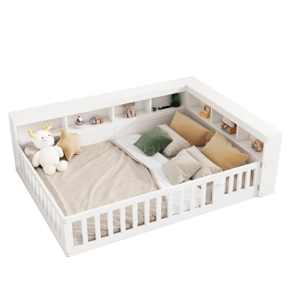 Daybed con staufach, prese USB e sponde pieghevoli, 140 x 200 cm, bianco