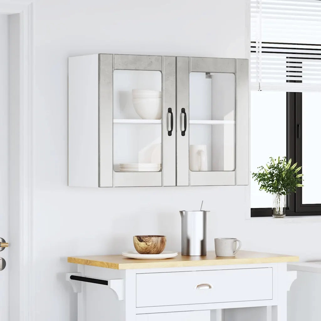 Pensile da Cucina con Porta in Vetro-Mobile Cucina da Parete Lucca Grigio Cemento 624886
