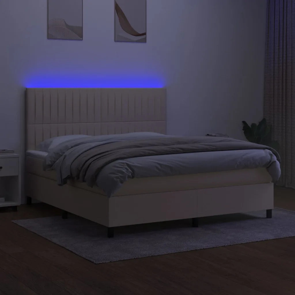 Letto a Molle con Materasso e LED Crema 180x200 cm in Tessuto 3135058