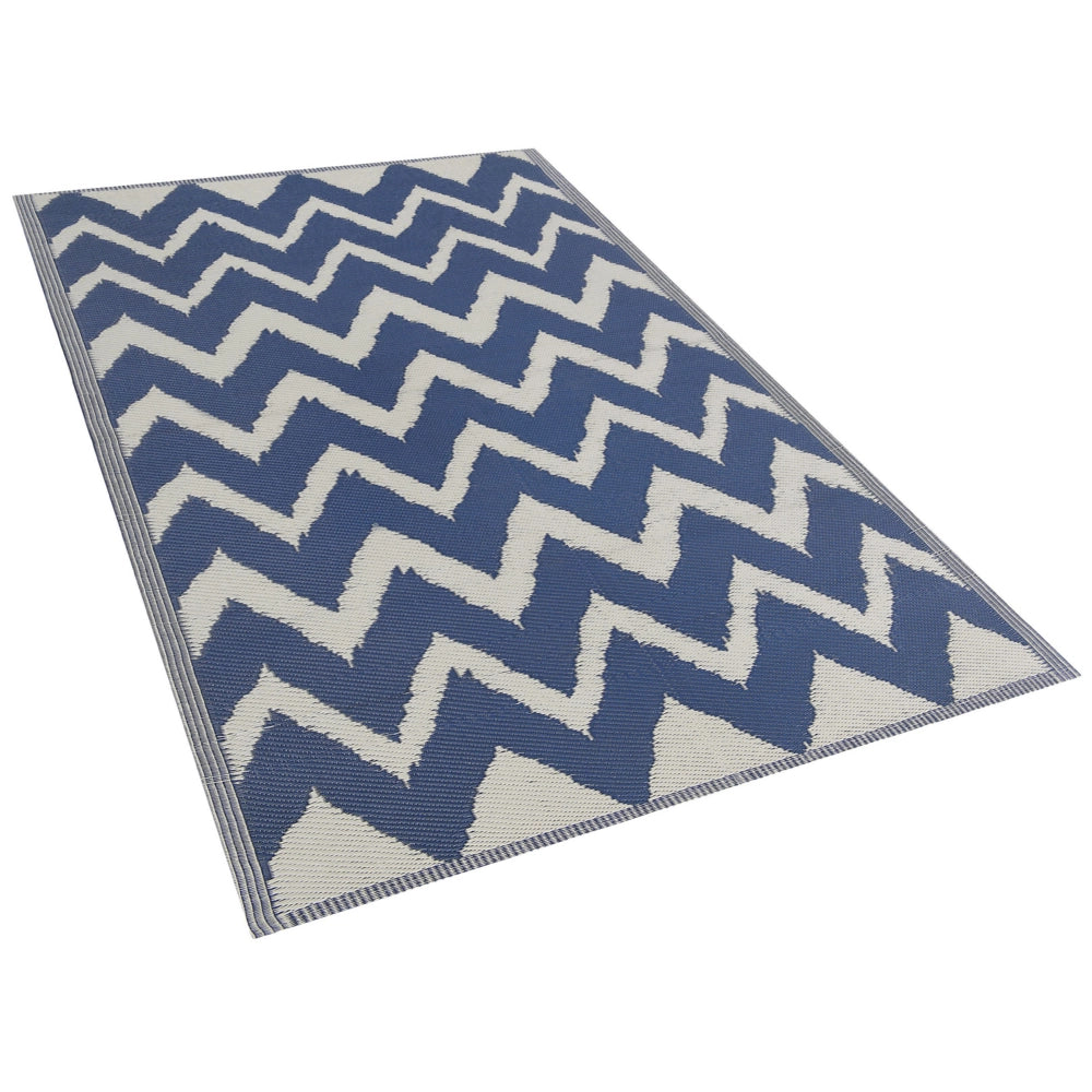 Tappeto per esterni Blu navy in materiali sintetici Rettangolare 120 x 180 cm Motivo a zig zag