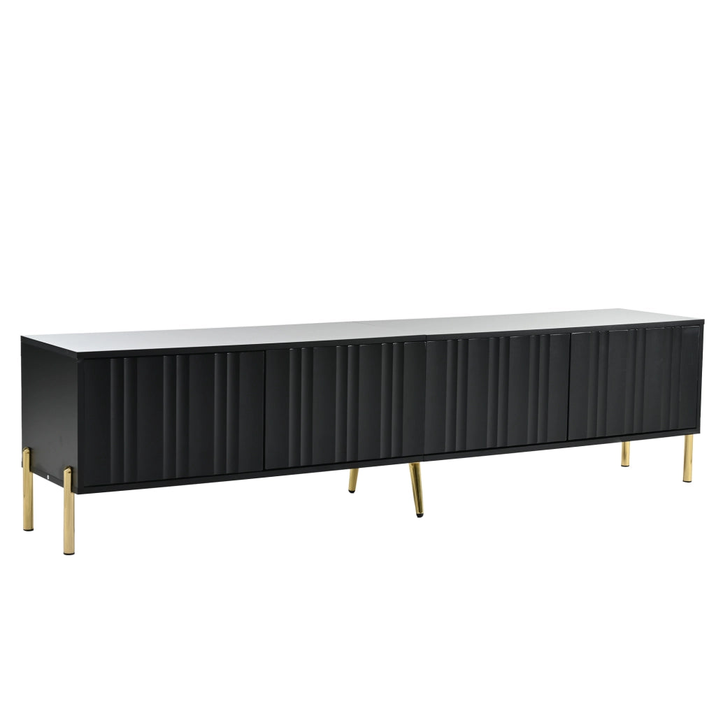 Mobile porta TV con quattro ante e otto ripiani in MDF e pannello truciolare nero, con gole verticali 190 × 38 × 48 cm