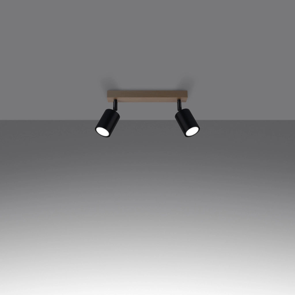 Faretto soffitto doppio nero legno 2xGU10 JUNGLO Pure Lume
