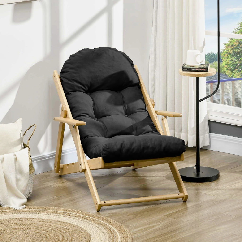 Poltrona Relax Reclinabile Pieghevole in Legno ¨C Minimal ¨C Grigio Scuro con Cuscino