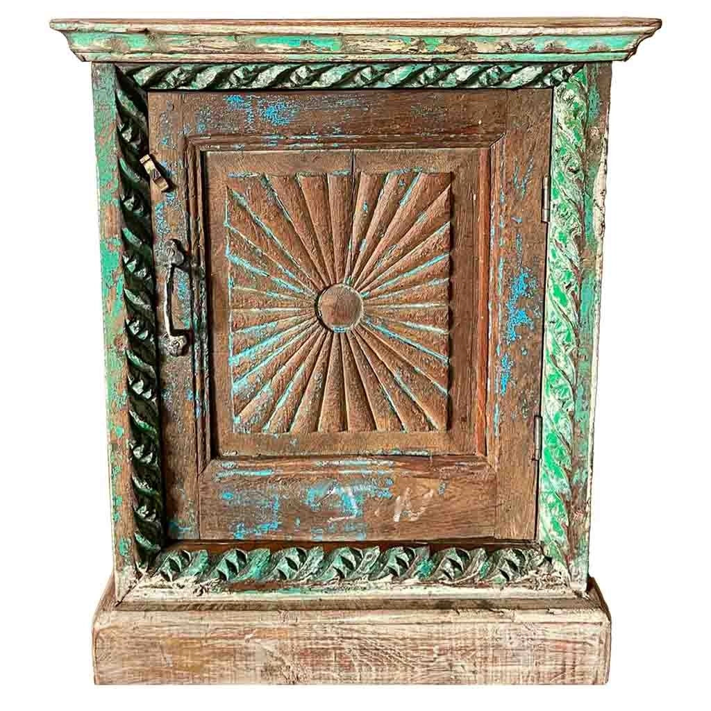 Comodino in legno con finitura artigianale marrone, cm 52x29x60h