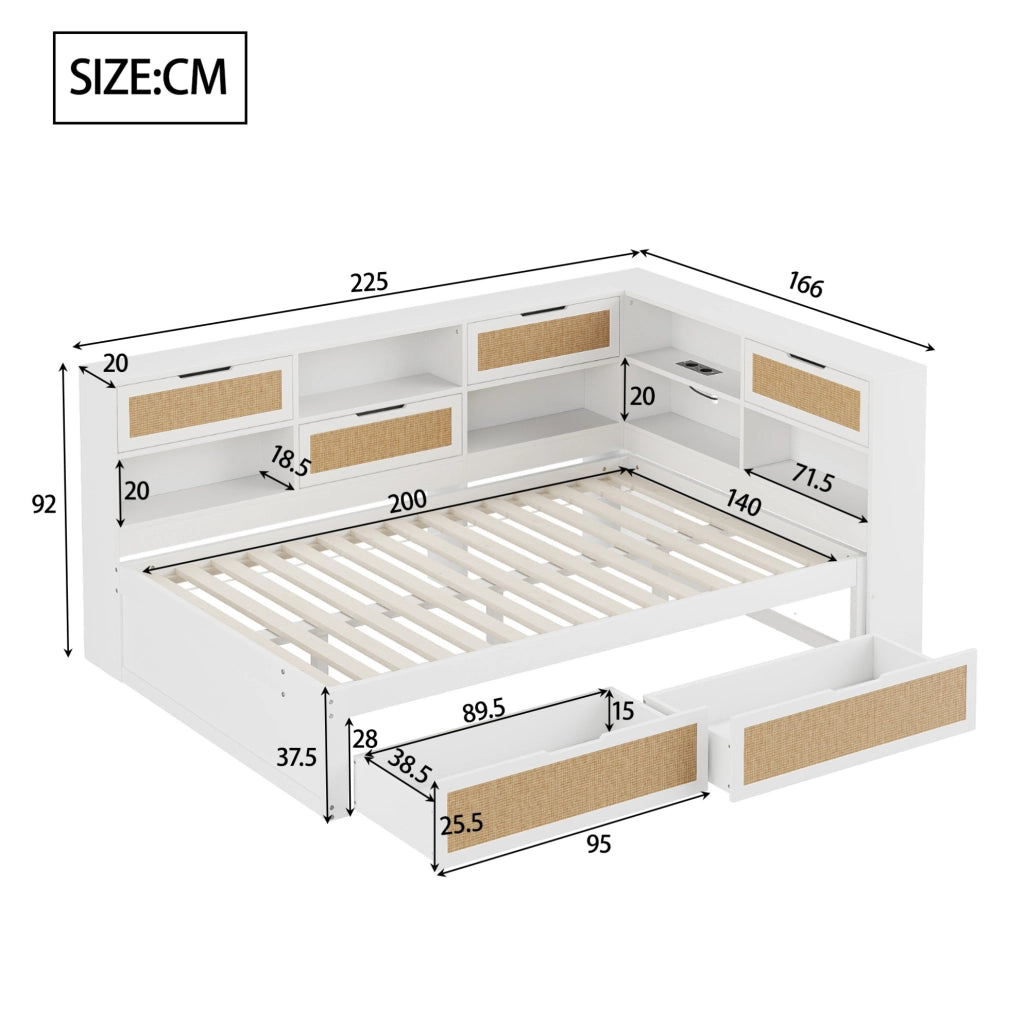 Divano letto multifunzionale con USB e contenitore 140x200 cm; bianco