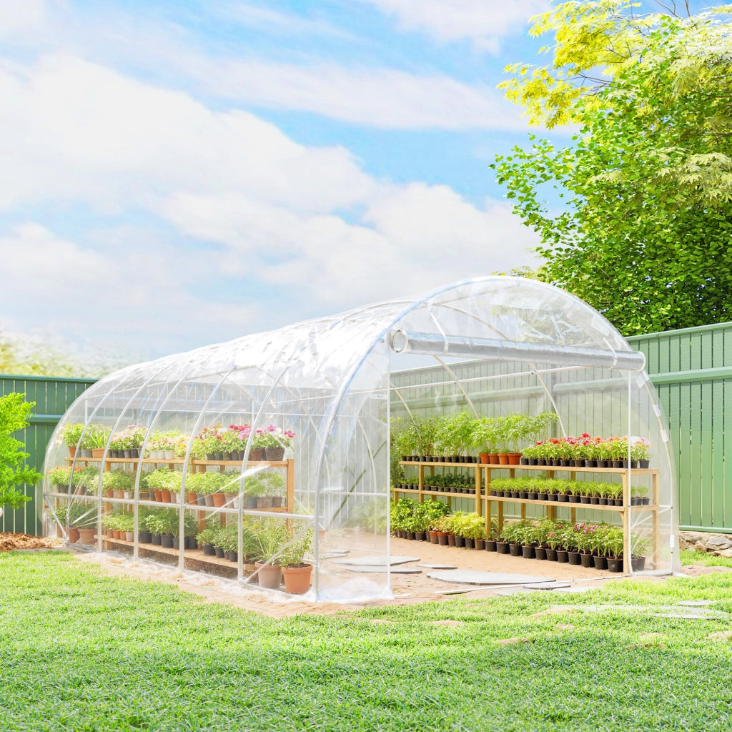 Serra Tunnel da Giardino ¨C Xylo ¨C 6x3x2m Acciaio Galvanizzato Copertura PE Anti-UV Trasparente 2 Porte
