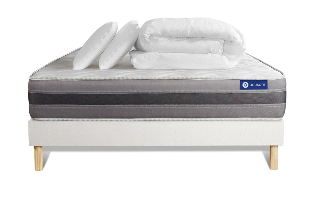 Pacchetto letto completo - Materasso 160x200cm + Box spring con doghe (kit) + 2 cuscini + Piumino - Actimemo Relax