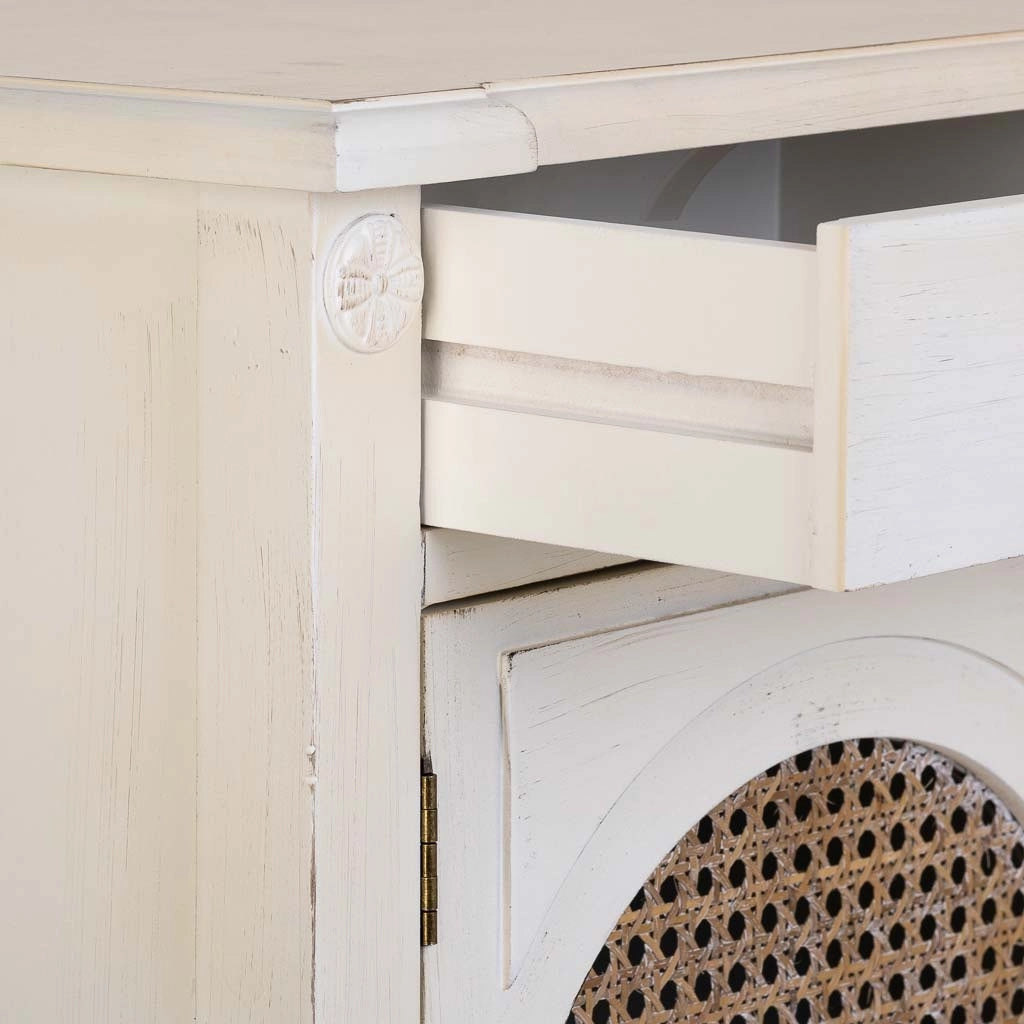 Tavolino in legno laccato bianco con griglia  46x36x68h cm