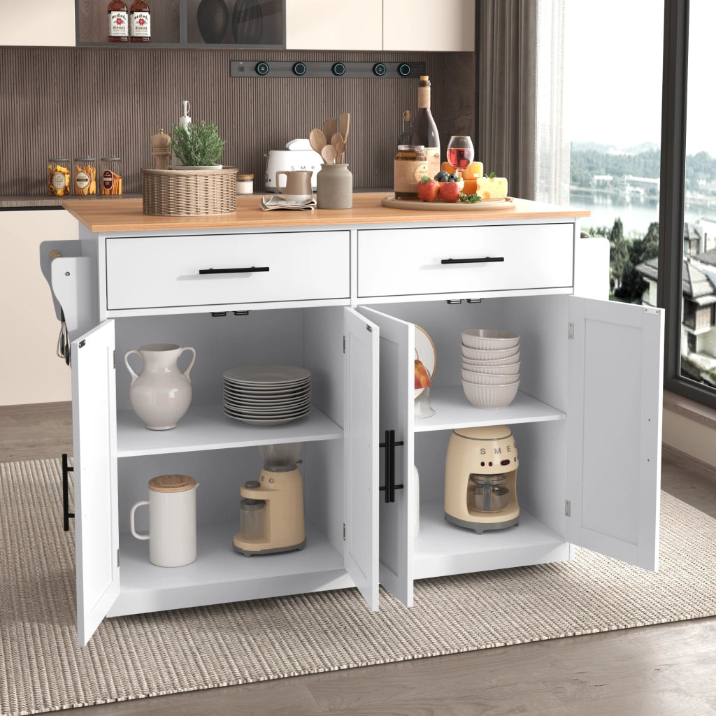Carrello da Cucina con 2 Cassetti; 4 Ante; Piano Ribaltabile e Portaasciugamani; in MDF; 120x46x91;5 cm