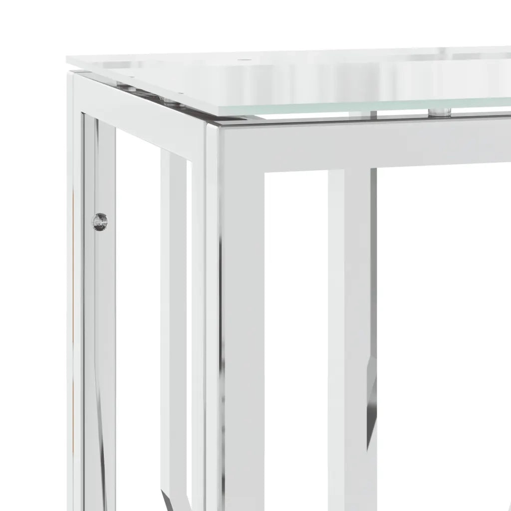 Tavolino Consolle 70x30x70 cm in Acciaio Inox e Vetro 350033