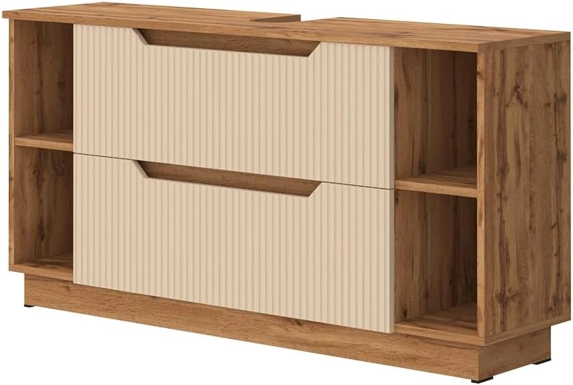 Mobile sottolavabo per bagno Lotta, Rovere/cashmere a righe, 119.2 x 62.5 cm con 2 cassetti