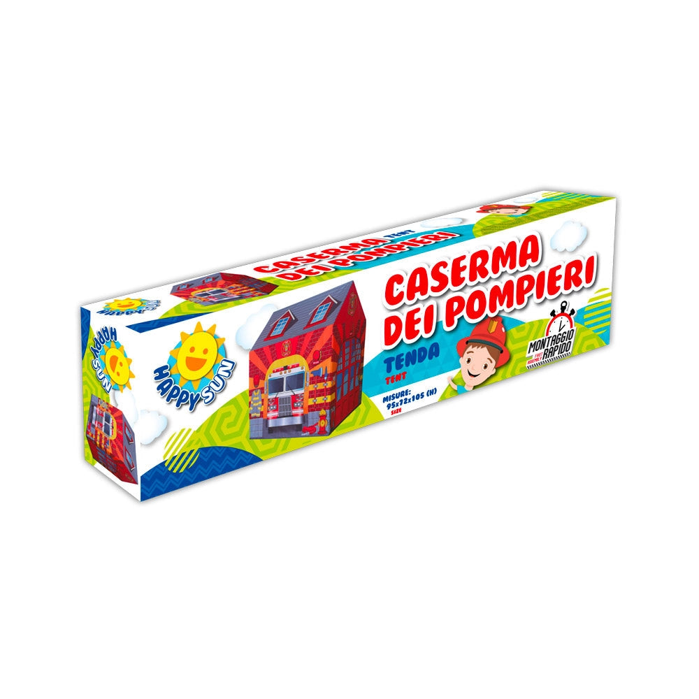 Tenda da Gioco per Bambini 95x72x105 cm Struttura in Plastica Tubolare Pompieri Rosso