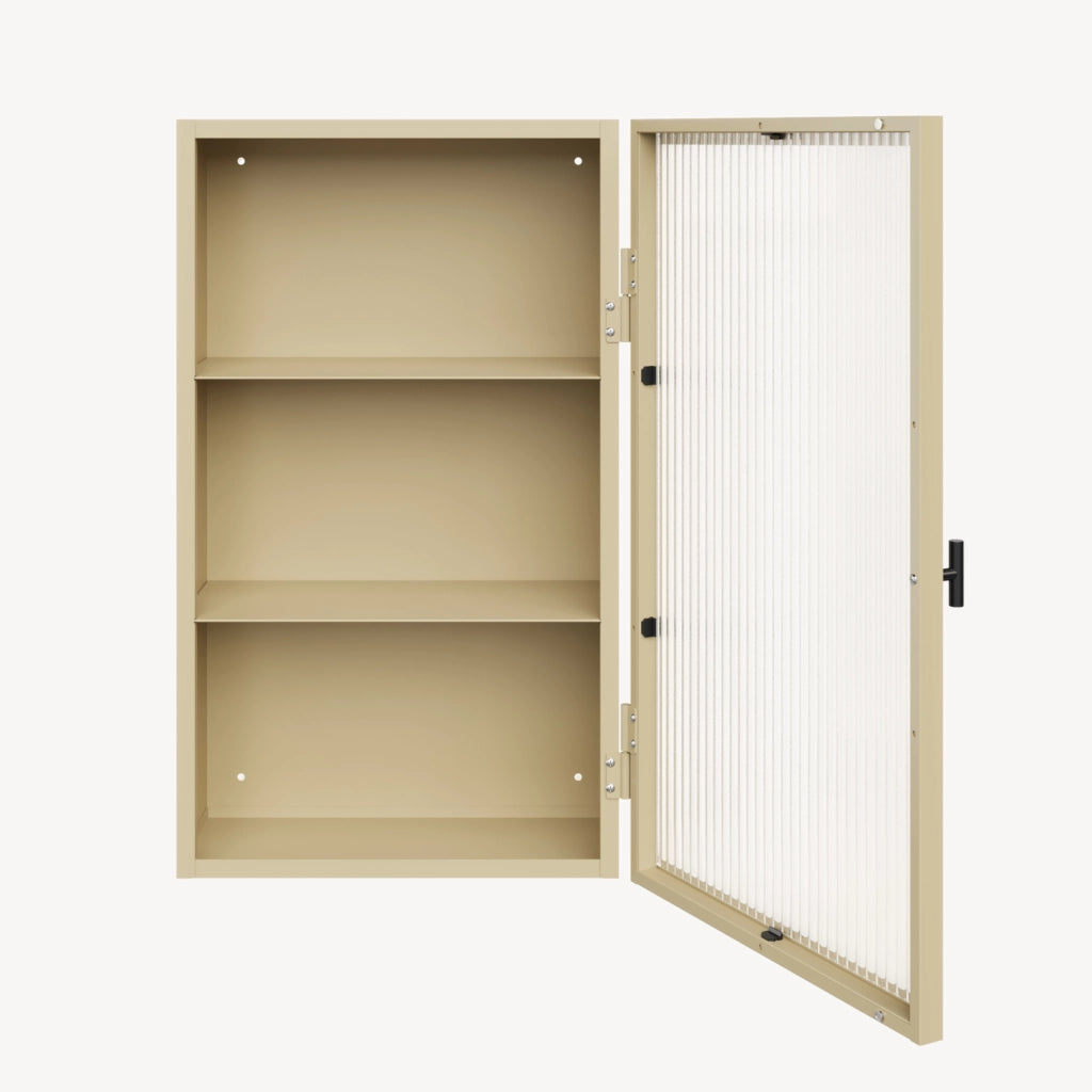 Armadietto a Parete Zundert Pensile ad Anta in Vetro Scanalato 60 x 35 x 15 cm - Color Cammello [en.casa]